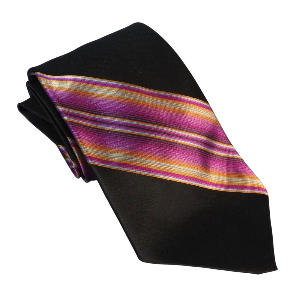 Vintage WEMLON WEMBLEY Men's Neck Tie BLACK/PURPLE/MULTI Diagonal Stripes SATIN